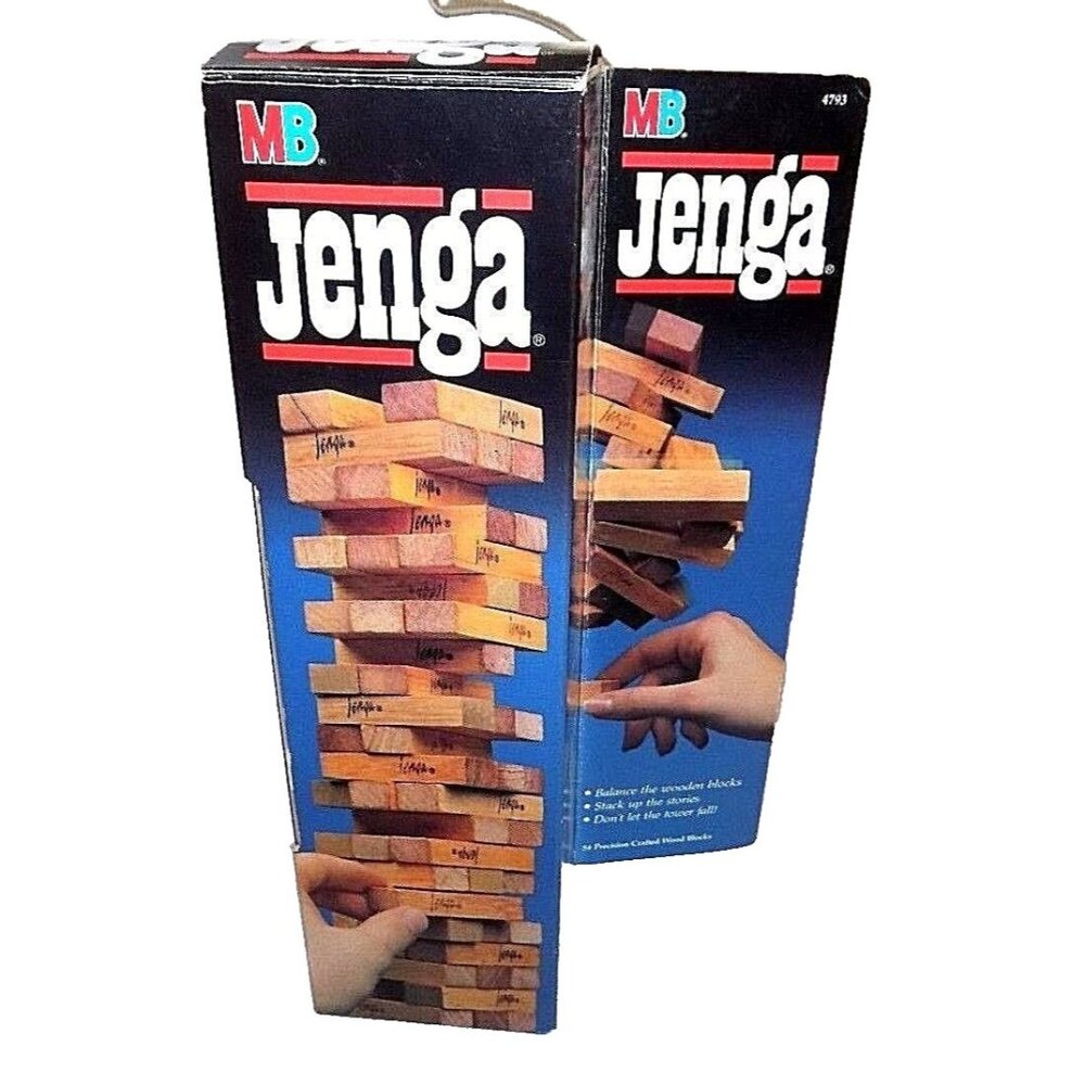 Jenga Wooden Block Stacking Game USA Tumbling Tower Milton Bradley Complete 80s